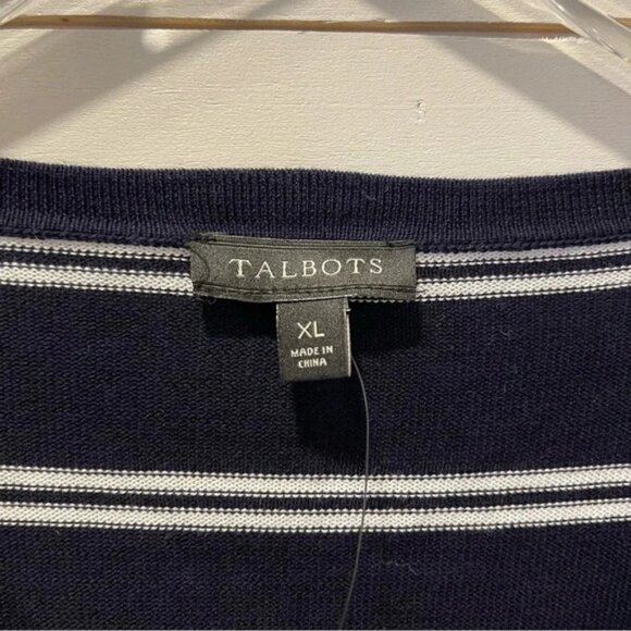 Talbots Navy & White Striped Lightweight Cardigan Sweater Womens Size XL NWT - Picture 2 of 7